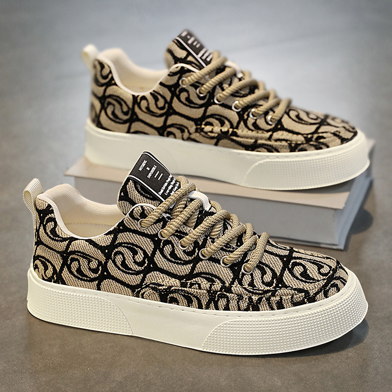 Men's Canvas Shoes, Low-Top, Winter 2025 New Style, Niche Low-Top Printed Sneakers, Men's Thick-Soled Sports Casual Trendy Shoes