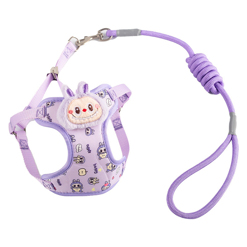 Cuerda de perro, perro paseando, gato, perro, cuerda de tracción, chaleco de perro pequeño, anti-mordedura, dibujos animados, suministros para el pecho y la espalda de mascotas lindas