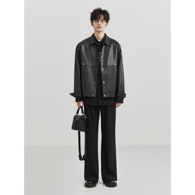 皮衣2024秋の新型高級pu皮ジャケットショート機関車カジュアル上着ファッションコート男性