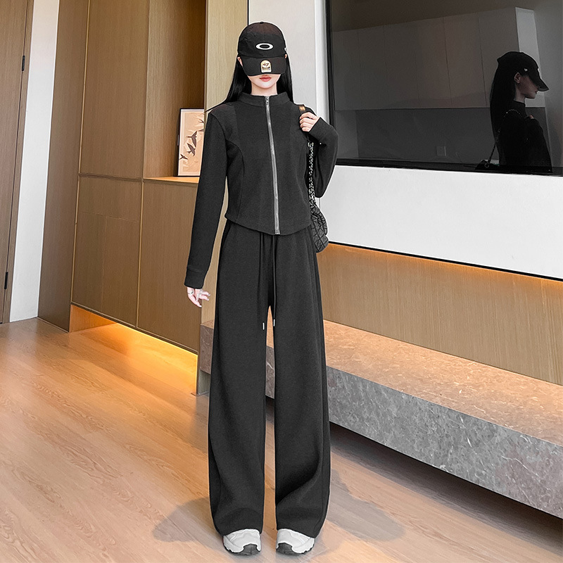 灰色运动套装女秋季2025新款羊绒卫衣外套休闲裤子两件套慵懒风|undefined