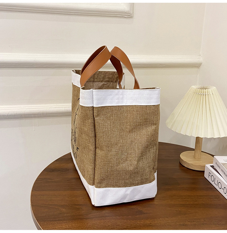 360g Weight Open Closure Type Top Handle Strap Type Tote Bag Bags Type Casual, Daily Occasion cotton and linen Material Letter Pattern All Seasons Season Women's Gender Basic, Classic Style Style Square Shape Large Size Women's Large Cotton And Linen Letter Basic Classic Style Square Open Tote Bag 5