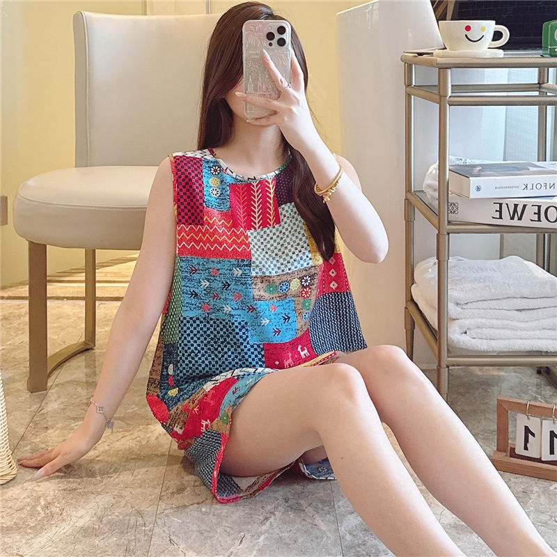 Nuevo pijama de verano de las mujeres de algodón fino de seda lindo de dibujos animados sexy estilo coreano más tamaño traje de dos piezas desgaste del hogar de verano