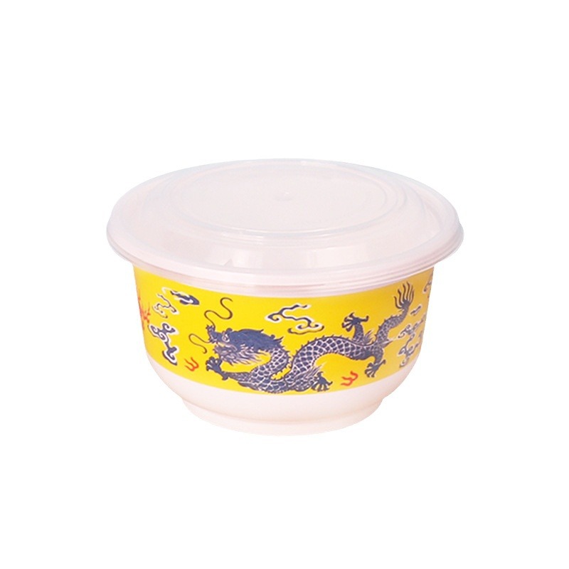 Caja de comidas desechable emperador dragón cuenco con cubierta de alta calidad ecológica redonda de plástico grueso para bodas caseras para llevar cuenco de embalaje
