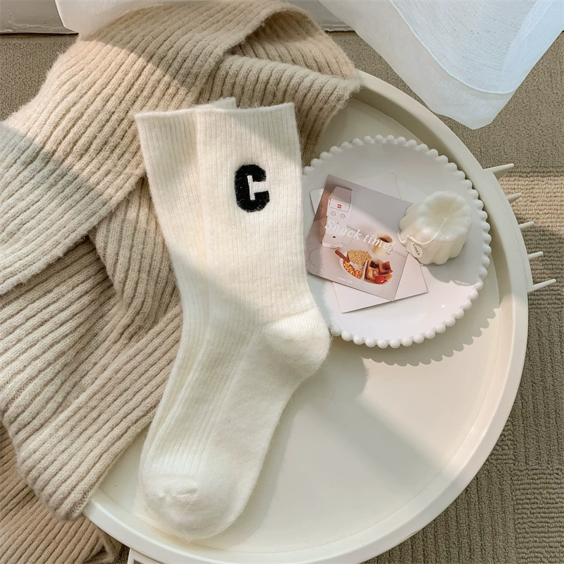 Woolen demi-season Japanese brand cashmere keep warm knee socks, increased thickness, mid-length