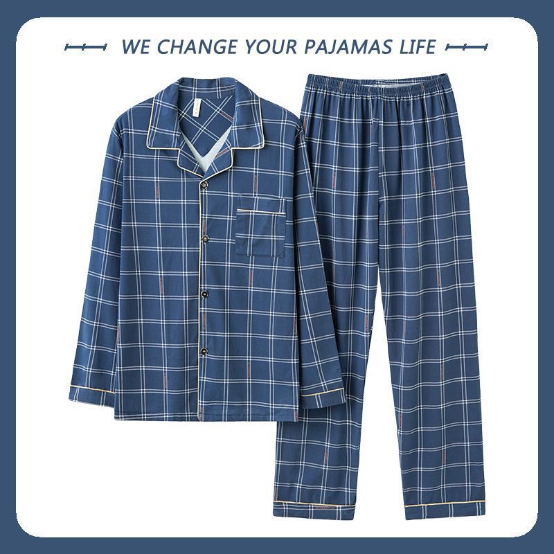 Pijamas de hombre primavera y otoño 100% algodón pantalones de manga larga delgada juventud más tamaño traje de verano homewear