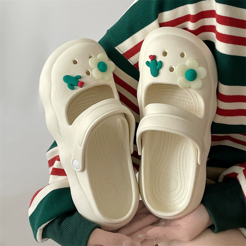 Женские летние туфли Мэри Джейн из крокодила с цветочным узором, новая милая верхняя одежда с сердечками для девочек, самая популярная подходящая одежда, модные сандалии Baotou