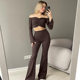 European and American Cross-Border Women's Clothing 2025 Spring New One-Shoulder Long-Sleeved Slim Flared Pants Fashion Casual Suit for Women