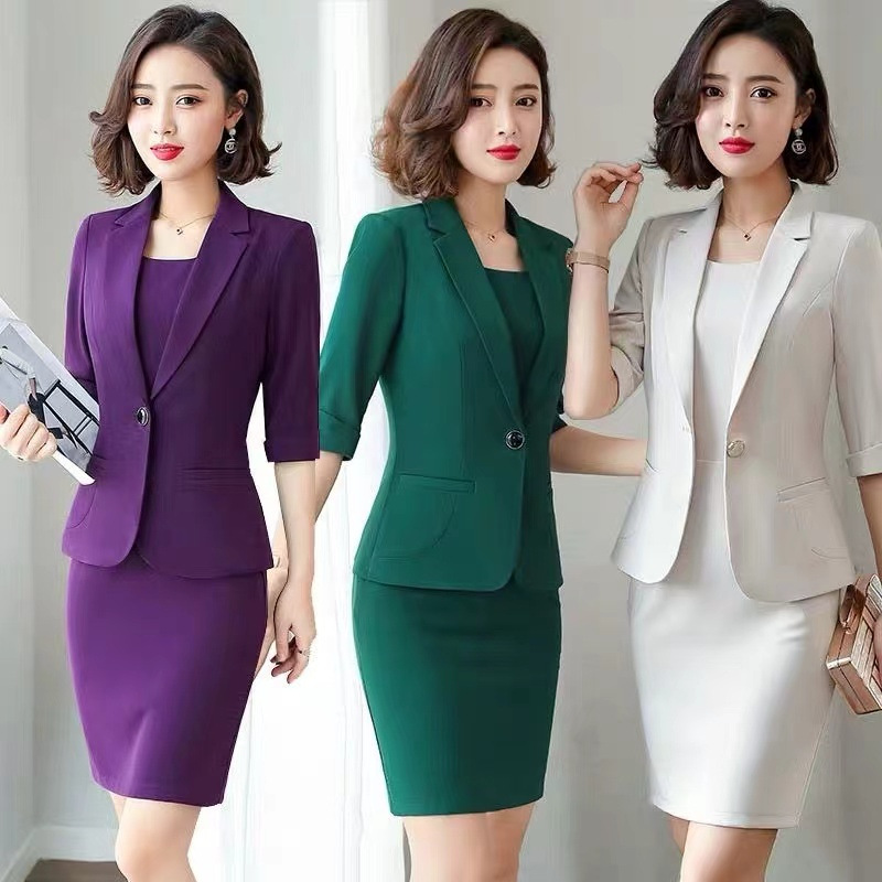 Professional Suit Spring and Autumn suit Female Temperament High-end Sense British Style Professional Dress Suit dress Two-piece Set