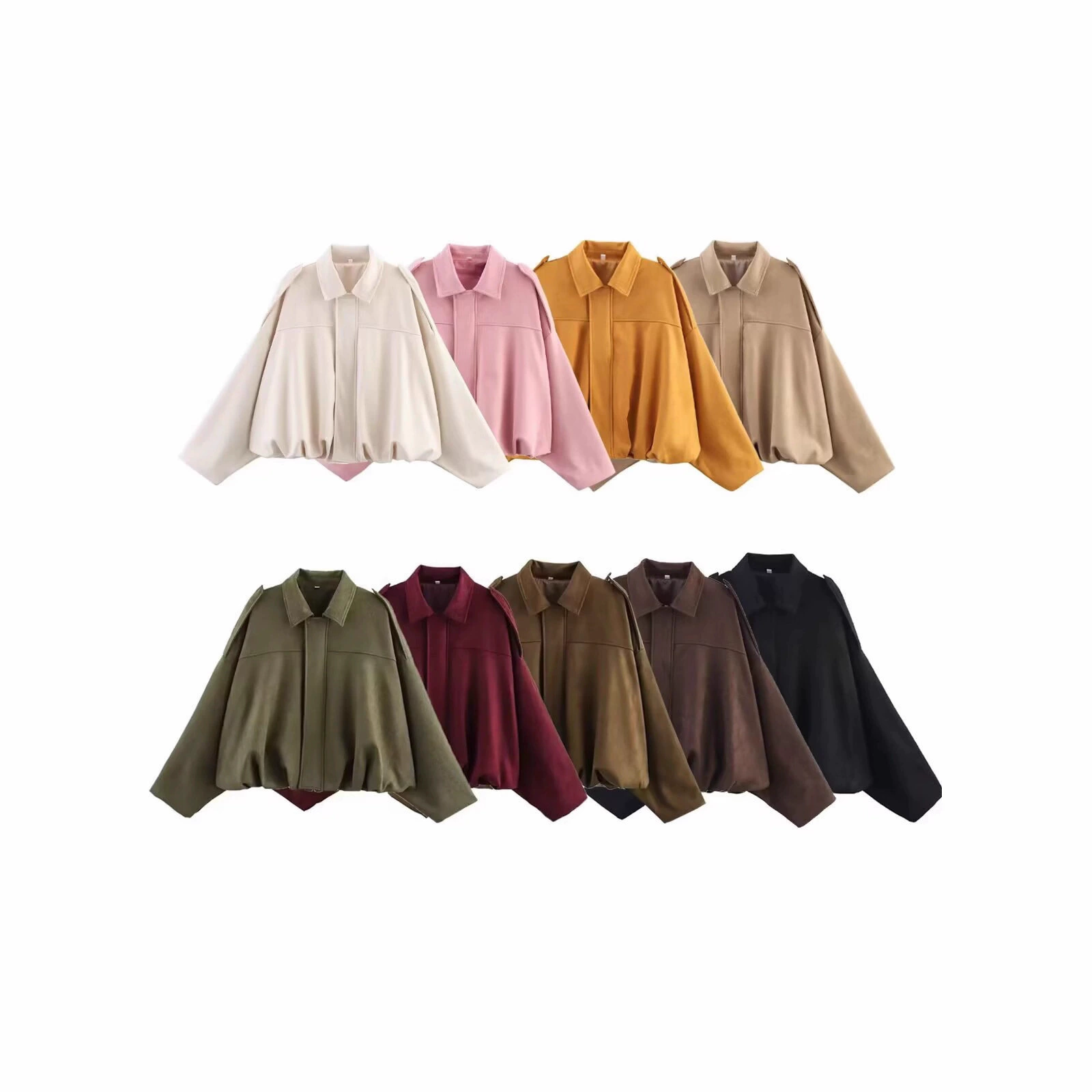 Женская куртка-бомбер из замши с отложным воротником в европейском и американском стиле, универсальная, модная, осенняя новинка для трансграничной торговли