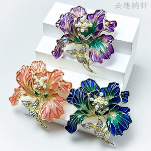 Flower Blossom Enamel Peony Brooch High-End Light Luxury Pearl Flower Brooch High-End Pin Accessories Clothing Accessories