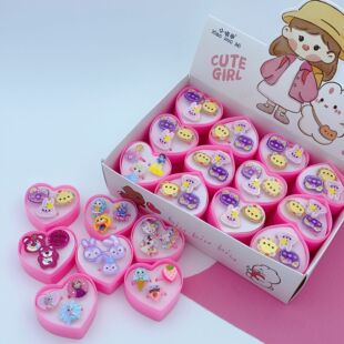 Factory Direct Sales Children's Ring Peach Heart Boxed Princess Jewelry Toy Kindergarten Gift Little Girl Head Lace Clip