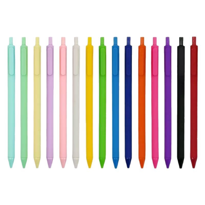 Fabricantes al por mayor Macarons color simple tipo de prensa logotipo imprimible plástico pegamento en aerosol bolígrafo bolígrafo de gel