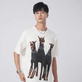 JR男装|2026春夏季270G新款宾犬数码印花短袖欧美风宽松潮牌T恤
