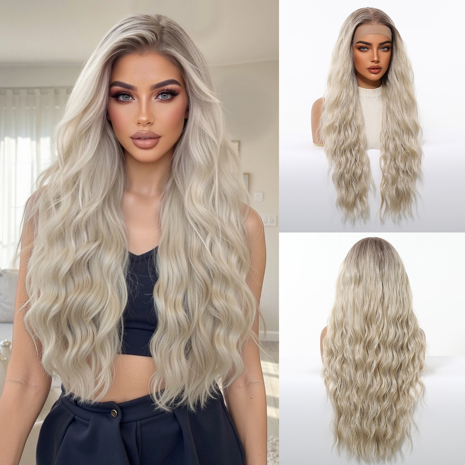 Peluca de encaje Futura de gran tamaño 13*6 para mujer, cabello largo y rizado en degradado marrón claro, peluca completa.