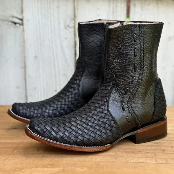 Amazon Temu Independent Site Cross-Border Foreign Trade New European and American Retro Woven Square-Toe Men's Western Cowboy Boots