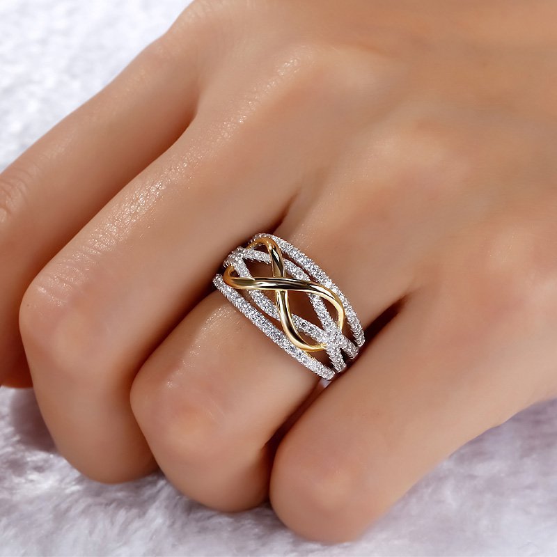 Stapelbare Herrenringe, grenzüberschreitend, aus umweltfreundlichem Material, zweifarbig, exquisites Linien-Wickeldesign, 8-förmiger Zeigefingerring, Internet_voghion.com