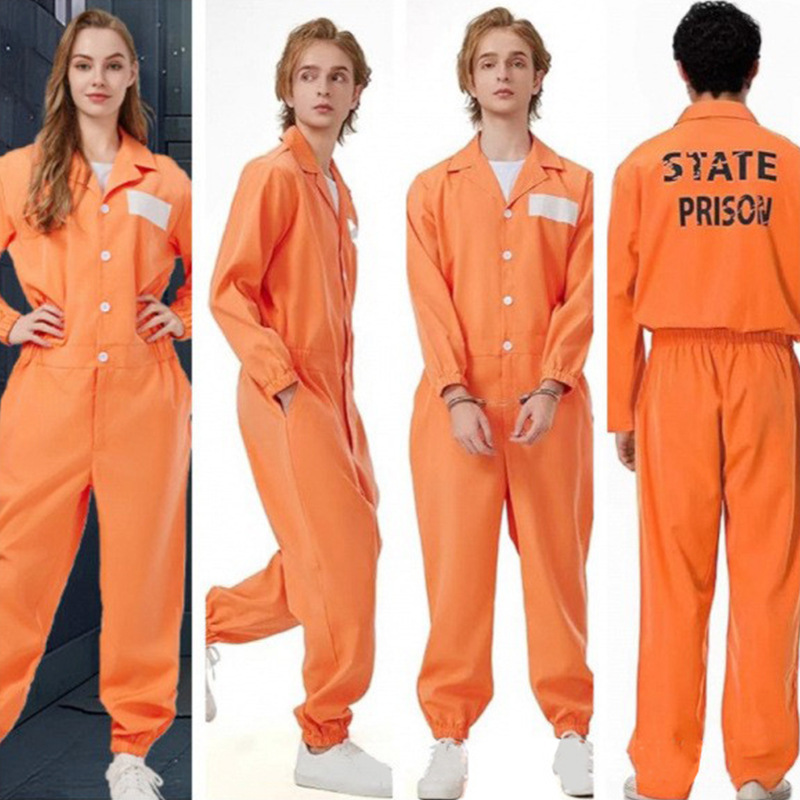 Cross-Border Halloween Cosplay Prisoner Costume Outfit Prisoner Uniform Set Orange One-Piece Prisoner Suit