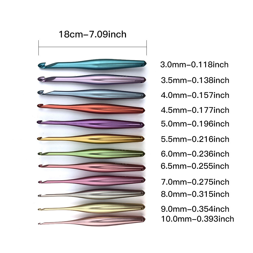 Herramienta de tejido transfronterizo, crochet de color macarón de alúmina, ergonomía, juego completo de 12 crochet