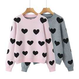 TAOP&ZA女装2026春季新款 时尚爱心提花圆领平针套头针织衫毛衣