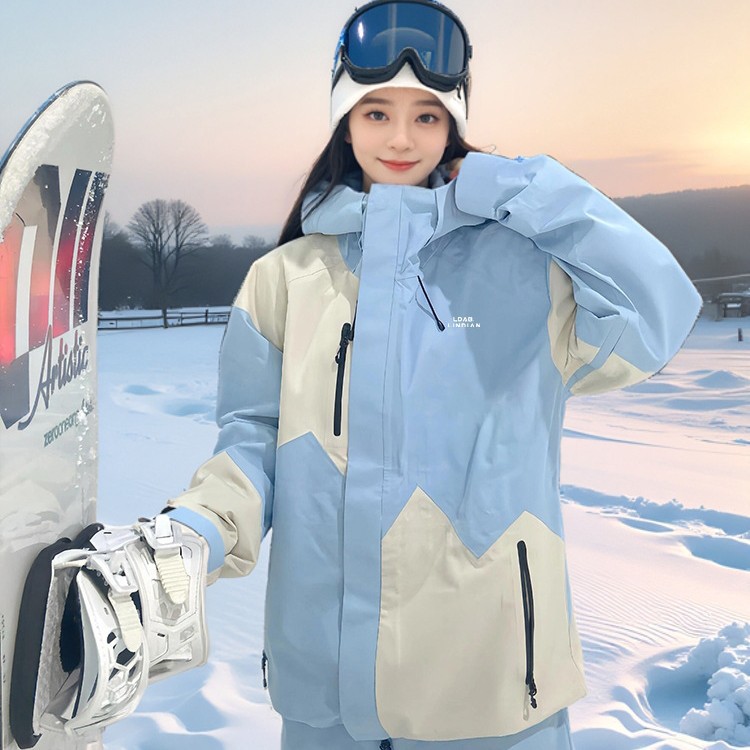 LDAB蓝色滑雪服套装女2025冬季新款小众设计户外防风防水情侣雪服