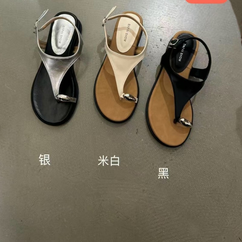 ラウンドトゥフレンチメタルバックルスリッポン厚底3.5CMサンダルホリデースタイルワンストラップローマンサンダル女性用|undefined