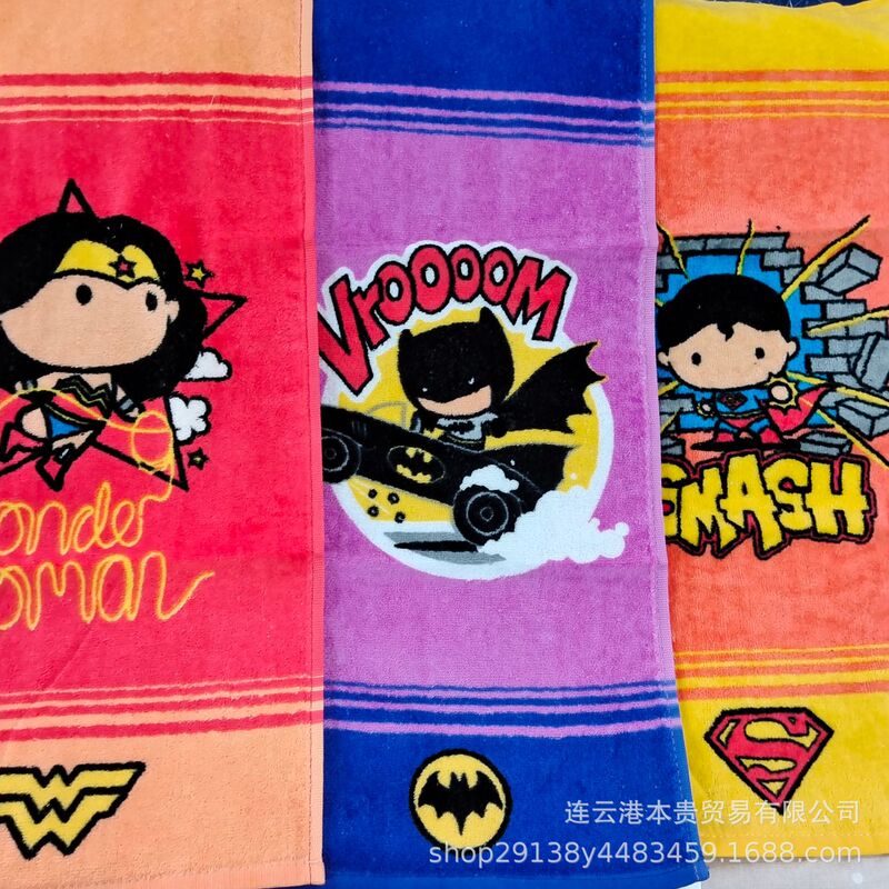 Pure Cotton Cut Velvet Printed Wonder Woman Batman Superman Kidsren's Towel Face Towel Hand Towel Pad Sling Face Towel