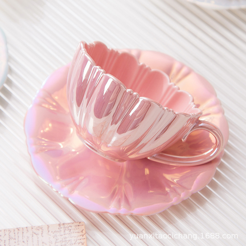Ins Style Dream Flower Ceramic Mug High Color Value Petal Coffee Cup Saucer suit Office Couple Water Cup