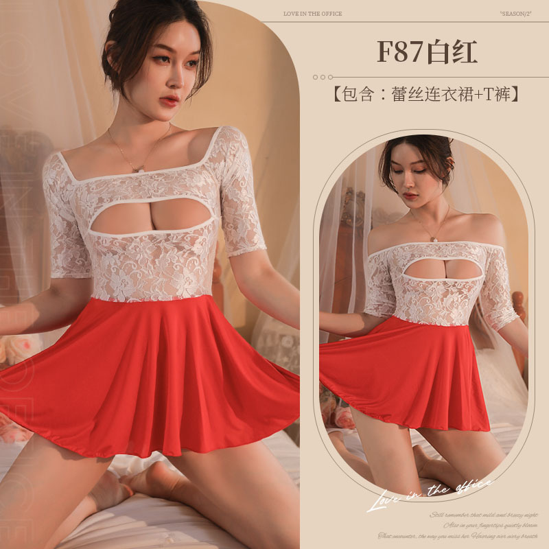 흰색과 빨간색 레이스 드레스 + T 바지