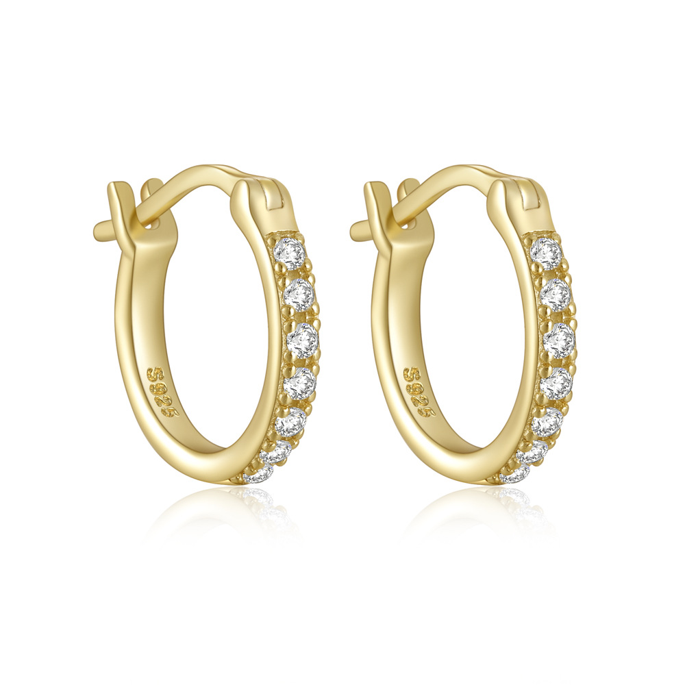 Daily Occasion 1 Pair 925 Sterling Silver Zircon Round Hoop Earrings