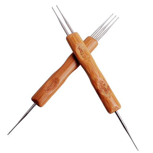 Dreadlock crochet hook carbonized metal head 0.5-0.75 wig crochet hook DIY weaving tool bamboo handle crochet set