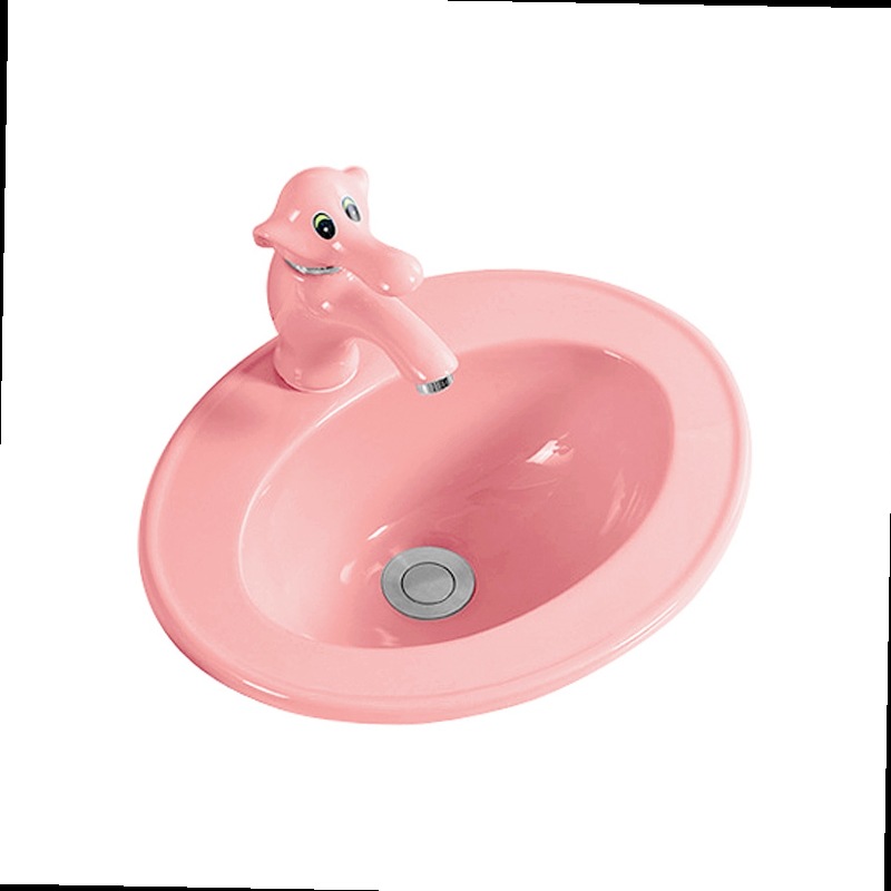 Kindergarten niños lavabo bajo encimera lavabo de color de cerámica lavabo contador cuenca niños de dibujos animados ronda cuenca Baño image 2