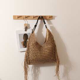 时尚流苏单肩草编包新款镂空编织包海边度假沙滩包百搭大容量草包