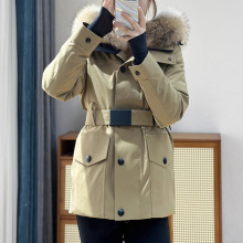 工装鹅绒羽绒服冲锋衣短款连帽大毛领防寒服滑雪服户外运动女装冬