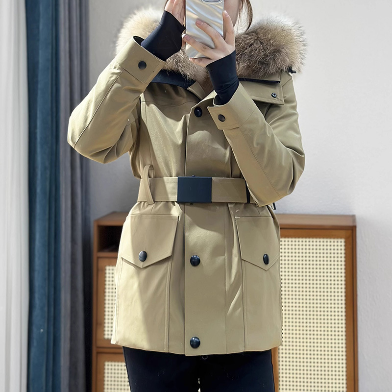 工装鹅绒羽绒服冲锋衣短款连帽大毛领防寒服滑雪服户外运动女装冬