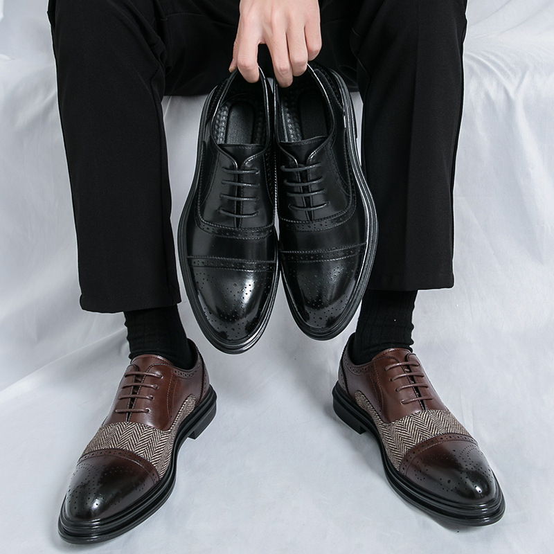 ShoeVault Chaussures de ville en cuir pour homme, assorties aux couleurs transfrontalières, pour mariage, affaires, style derby, lacets, décontractées, en cuir, taille S, livraison directe à l'unité._voghion.com