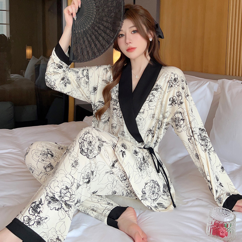 인터넷 연예인 인기 여성 잠옷 여름 얇은 모달 기모노 산후복 임산부 수유 봄 가을 임신 플러스 사이즈 슈트