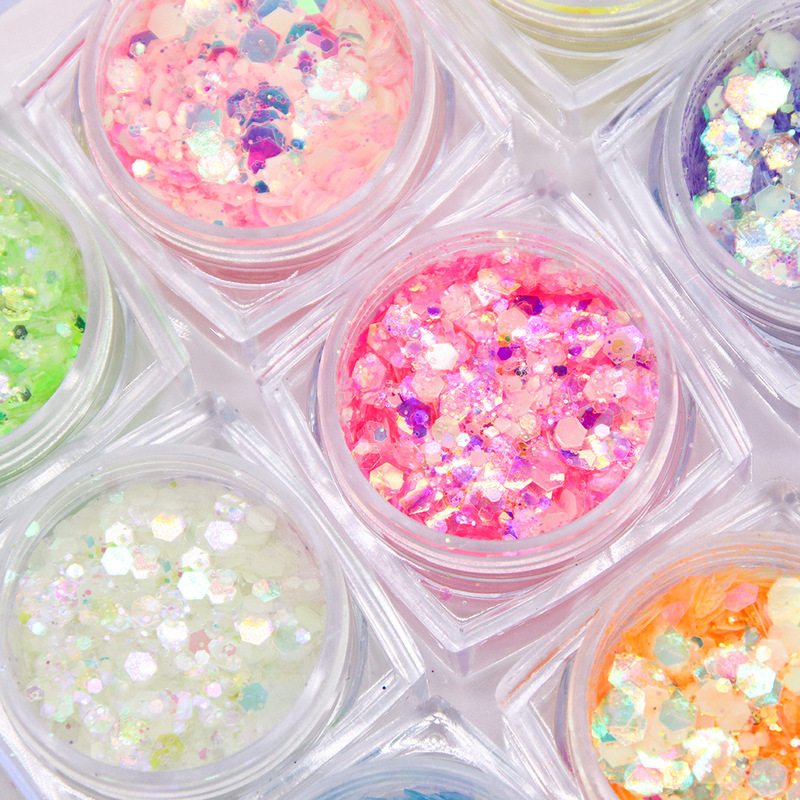 Nail Art Cross-border Luminous Mix 12 Color Butterfly Alien Nail Art Jewelry Magic Glitter Nail Mix Sequin suit