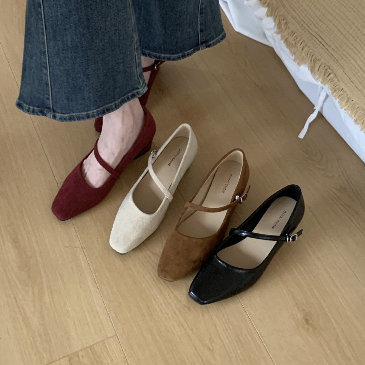 Wedge-Heeled Square-Toe Suede Mary Jane Shoes for Women 2025 Spring New Evening Style Shallow-Mouthed Shoes