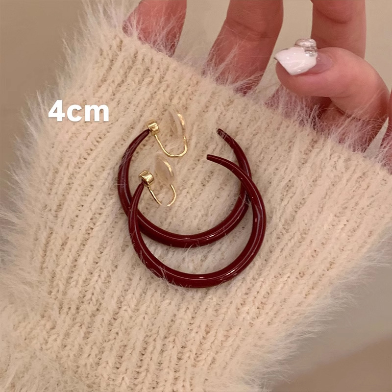 Retro Hong Kong style Ankora red earrings autumn and winter flat ring earrings women's high-end earrings feminine earrings earrings