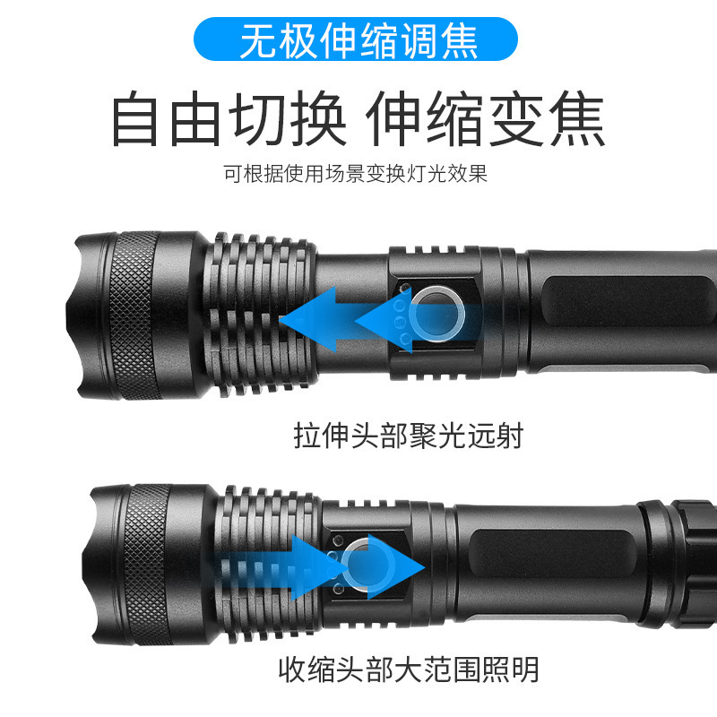 Transfronterizo linterna LED de aleación de aluminio Pantalla de energía de carga P50 zoom telescópico de iluminación al aire libre al por mayor