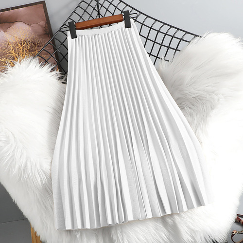 Internet celebrity high-waist slimming casual pleated skirt women's autumn new loose all-matching mid-long meat-covering skirt