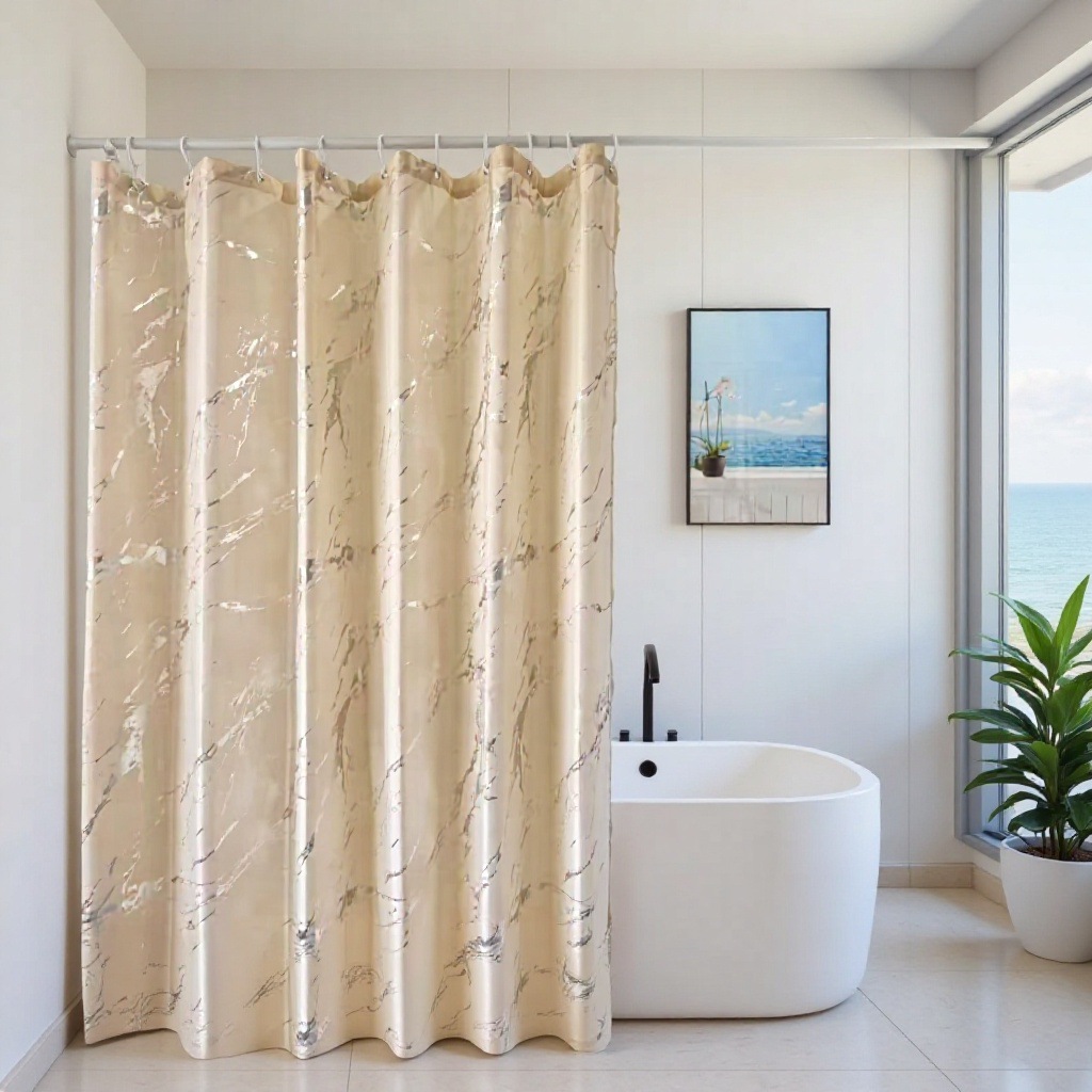 [Opcional] tricolor opcional venta en caliente transfronteriza ligera de lujo simple estampado de plata estampado de mármol cortina de baño impermeable