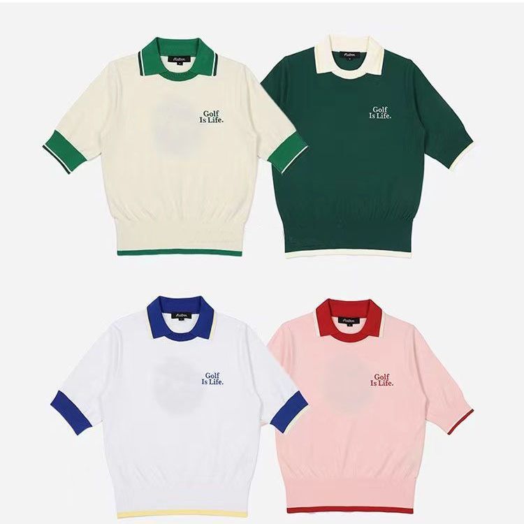 Korean Original Golf Spring and Summer Clothing Women's Short-Sleeved Ice Silk Knitwear College Style Top Slimming