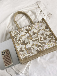 Fashionable high quality capacious linen bag, Korean style, cotton and linen, food bag