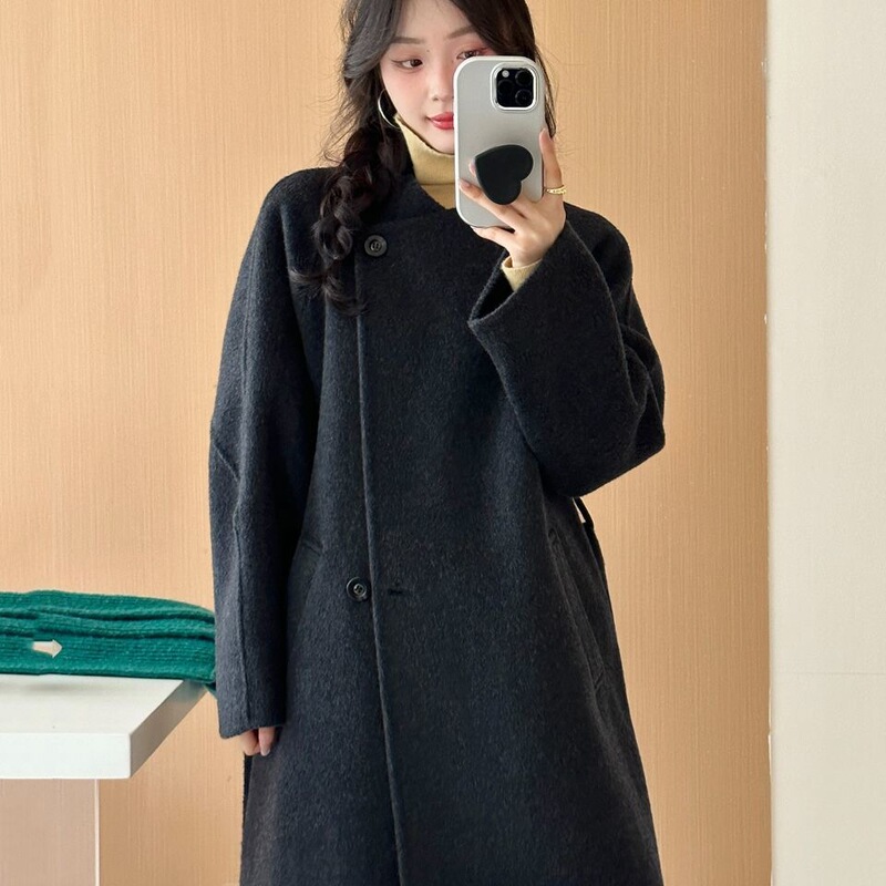 中式立领高级感双面羊绒大衣女中长款2025秋冬新款宽松羊毛呢外套|undefined