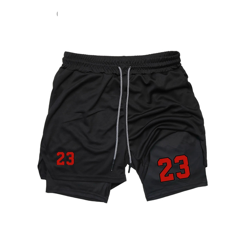 2025 Men's 2D Printed Quick-Drying Double-Layer Sports Shorts Breathable Stretch Fitness Training Compression Shorts Shorts