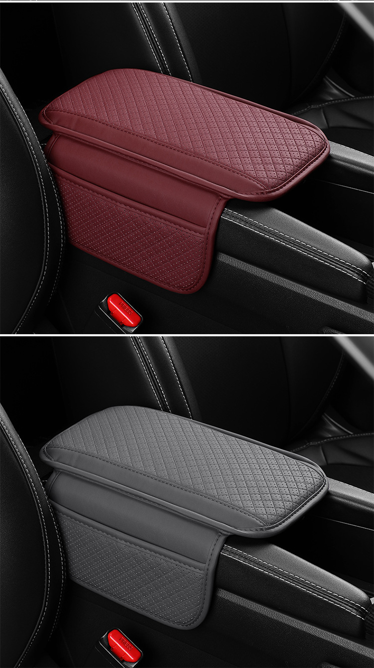 Car Armrest Box Heightening Pad, Anti-Slip Car Armrest Protective Pad, Multi-Functional Storage Bag, Leather Breathable Protective Pad