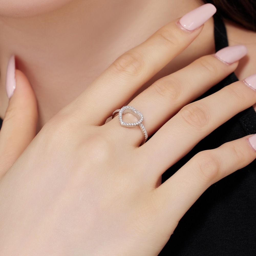 7g Weight Zircon Inlay Material Open Rings, Rings Classification 5, 9, Adjustable Ring Size 1 Piece Quantity Holiday, Daily Occasion 925 Sterling Silver Material Heart Shape Pattern Women's Gender Plating, Inlay Design Basic, Simple Style, Classic Style Style 925 Sterling Silver Zircon Heart Shape Open Rings Rings 19