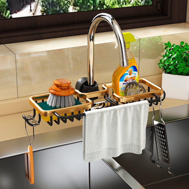 Kitchen washing basin faucet draining basket storage rack punch-free dishwashing scouring pad sponge brush rag rack storage Kitchen washing basin faucet draining basket storage rack punch-free dishwashing scouring pad sponge brush rag rack storage