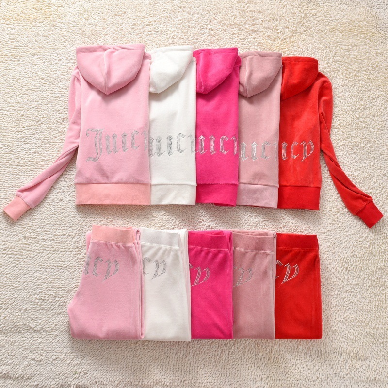 Spring and Autumn New Velvet Casual Sports Suit Women's Hot Diamond Letter Hooded Cardigan Straight Pants Ready Stock Two-Piece Set